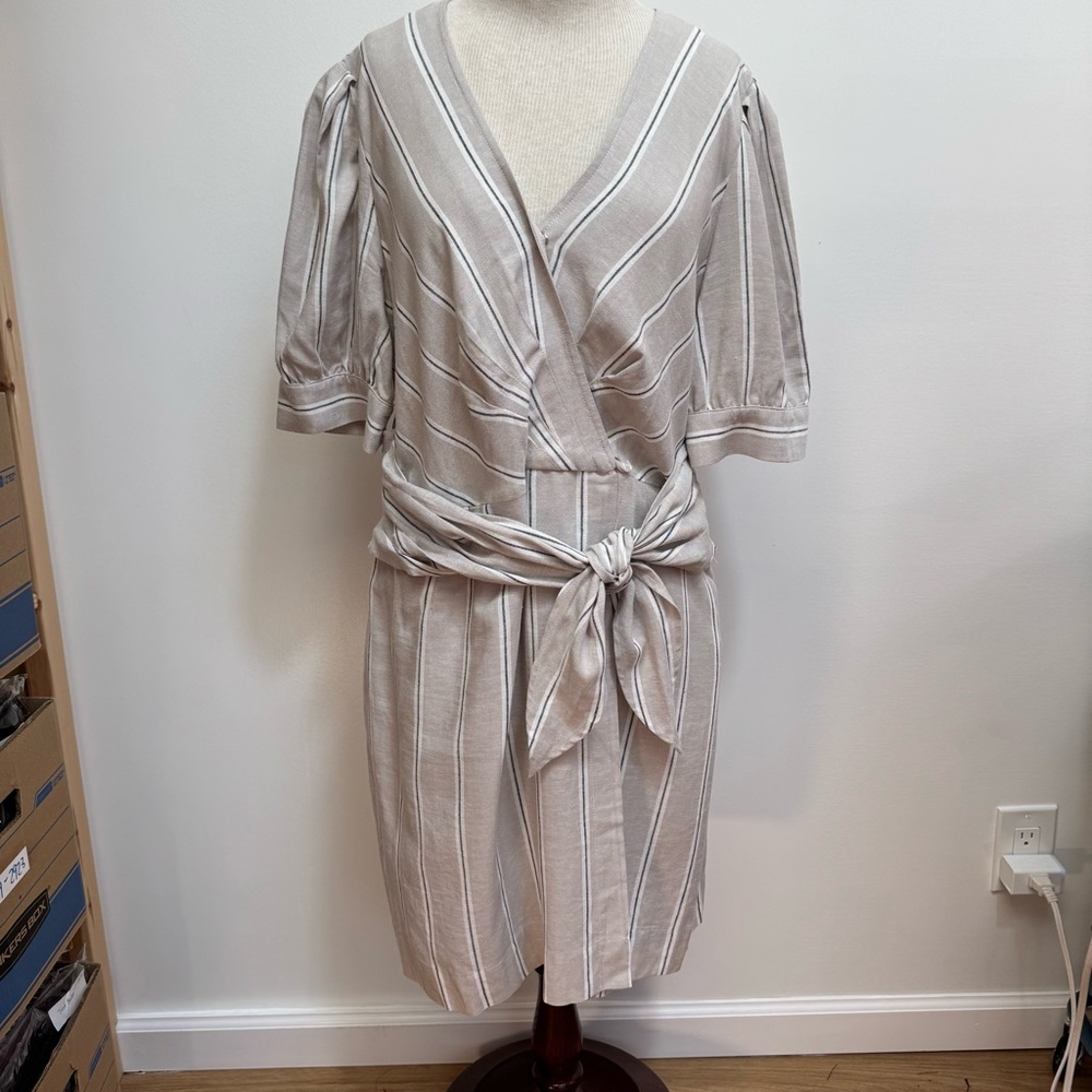 Finley Bohemian Stripe Linen Blend Wrap Dress - Picture 2 of 12